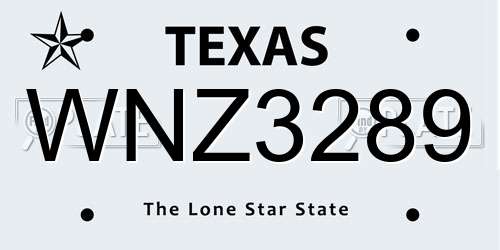 WNZ3289 Texas License Plate