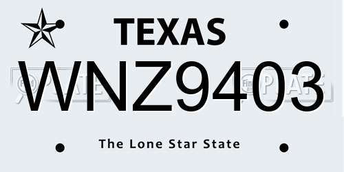 WNZ9403 Texas License Plate