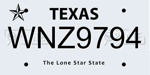 WNZ9794 Texas License Plate