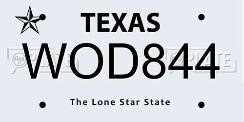 WOD844 Texas License Plate