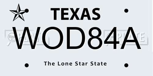 WOD84A Texas License Plate