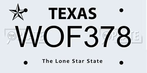 WOF378 Texas License Plate