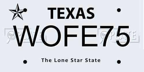 WOFE75 Texas License Plate