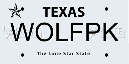 WOLFPK Texas License Plate