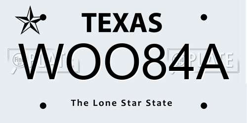 WOO84A Texas License Plate