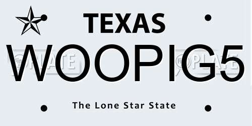 WOOPIG5 Texas License Plate