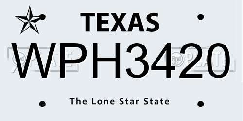 WPH3420 Texas License Plate