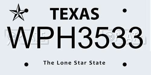 WPH3533 Texas License Plate