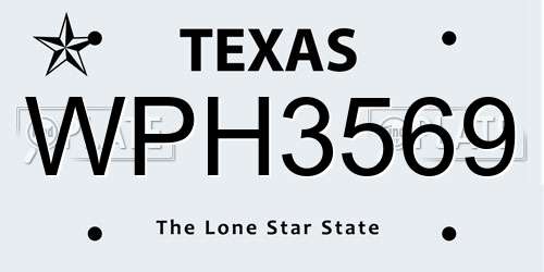 WPH3569 Texas License Plate
