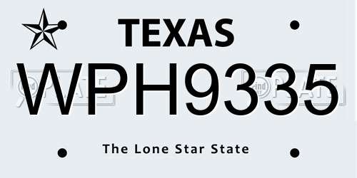 WPH9335 Texas License Plate