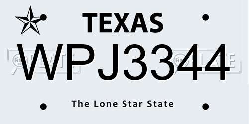WPJ3344 Texas License Plate