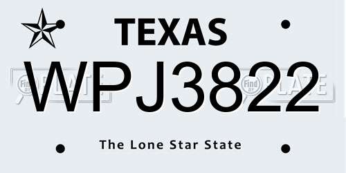 WPJ3822 Texas License Plate