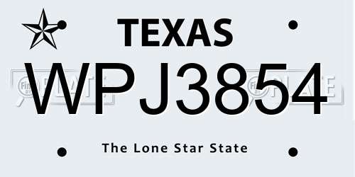 WPJ3854 Texas License Plate