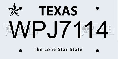 WPJ7114 Texas License Plate