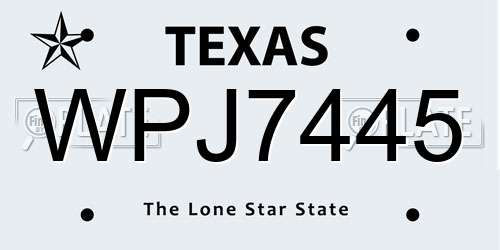 WPJ7445 Texas License Plate