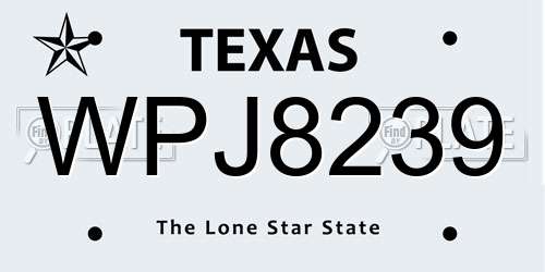 WPJ8239 Texas License Plate