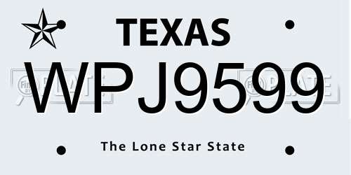 WPJ9599 Texas License Plate