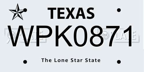 WPK0871 Texas License Plate