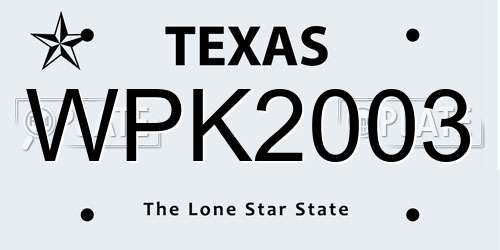 WPK2003 Texas License Plate