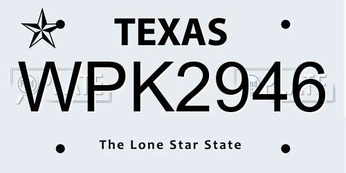 WPK2946 Texas License Plate