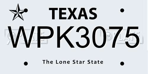 WPK3075 Texas License Plate
