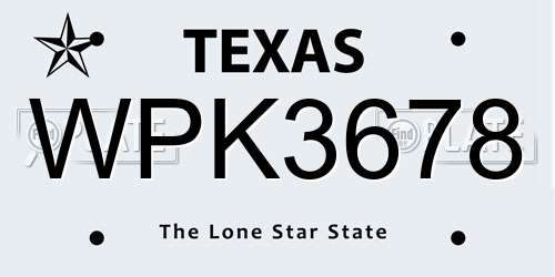 WPK3678 Texas License Plate