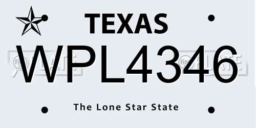 WPL4346 Texas License Plate