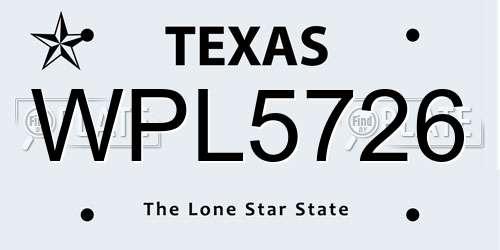 WPL5726 Texas License Plate