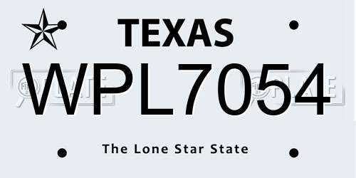 WPL7054 Texas License Plate