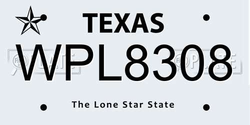 WPL8308 Texas License Plate