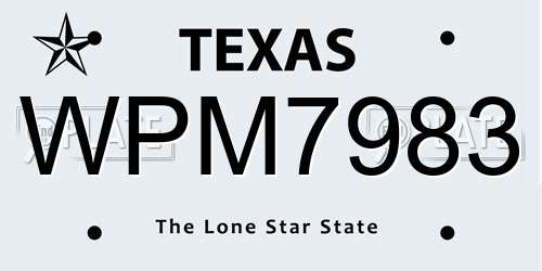 WPM7983 Texas License Plate