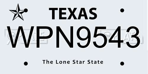WPN9543 Texas License Plate