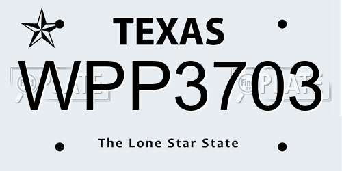 WPP3703 Texas License Plate