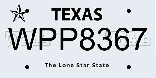 WPP8367 Texas License Plate