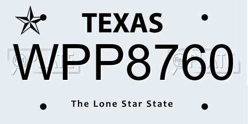 WPP8760 Texas License Plate