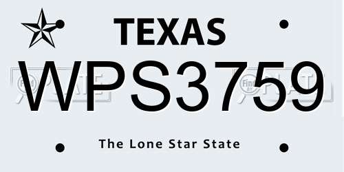WPS3759 Texas License Plate