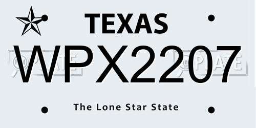WPX2207 Texas License Plate