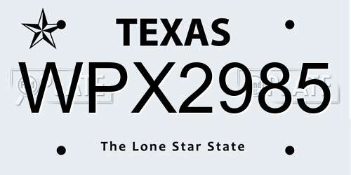 WPX2985 Texas License Plate