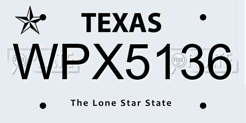 WPX5136 Texas License Plate