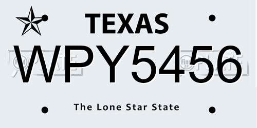 WPY5456 Texas License Plate