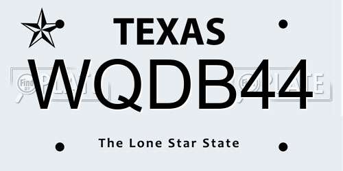 WQDB44 Texas License Plate