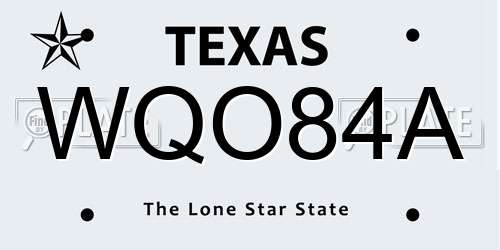 WQO84A Texas License Plate