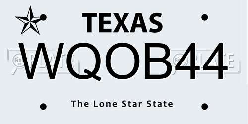 WQOB44 Texas License Plate