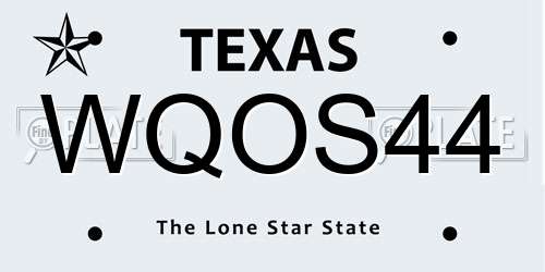 WQOS44 Texas License Plate
