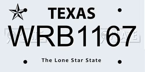 WRB1167 Texas License Plate