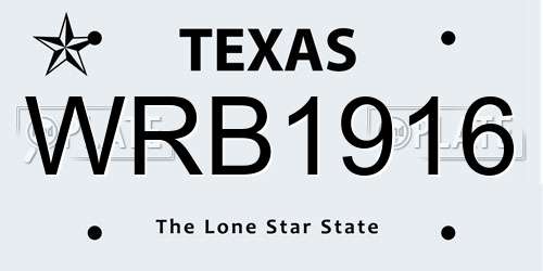 WRB1916 Texas License Plate