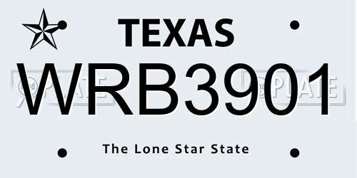 WRB3901 Texas License Plate