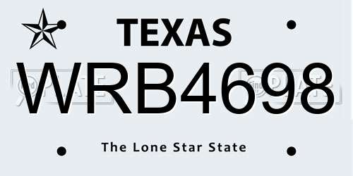 WRB4698 Texas License Plate