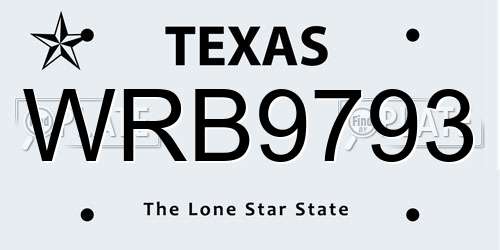 WRB9793 Texas License Plate
