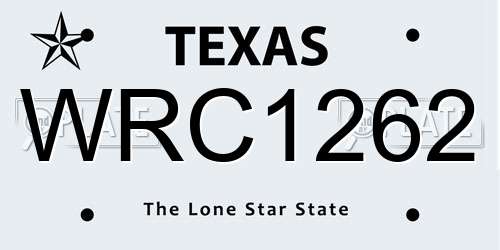 WRC1262 Texas License Plate